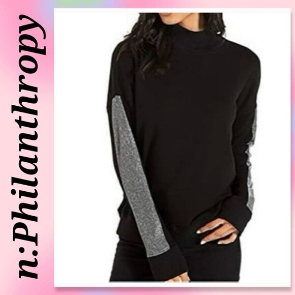 NWOT n:Philanthropy Times Sparkle Sleeve Stripe Cotton Blend Sweatshirt - Picture 1 of 7